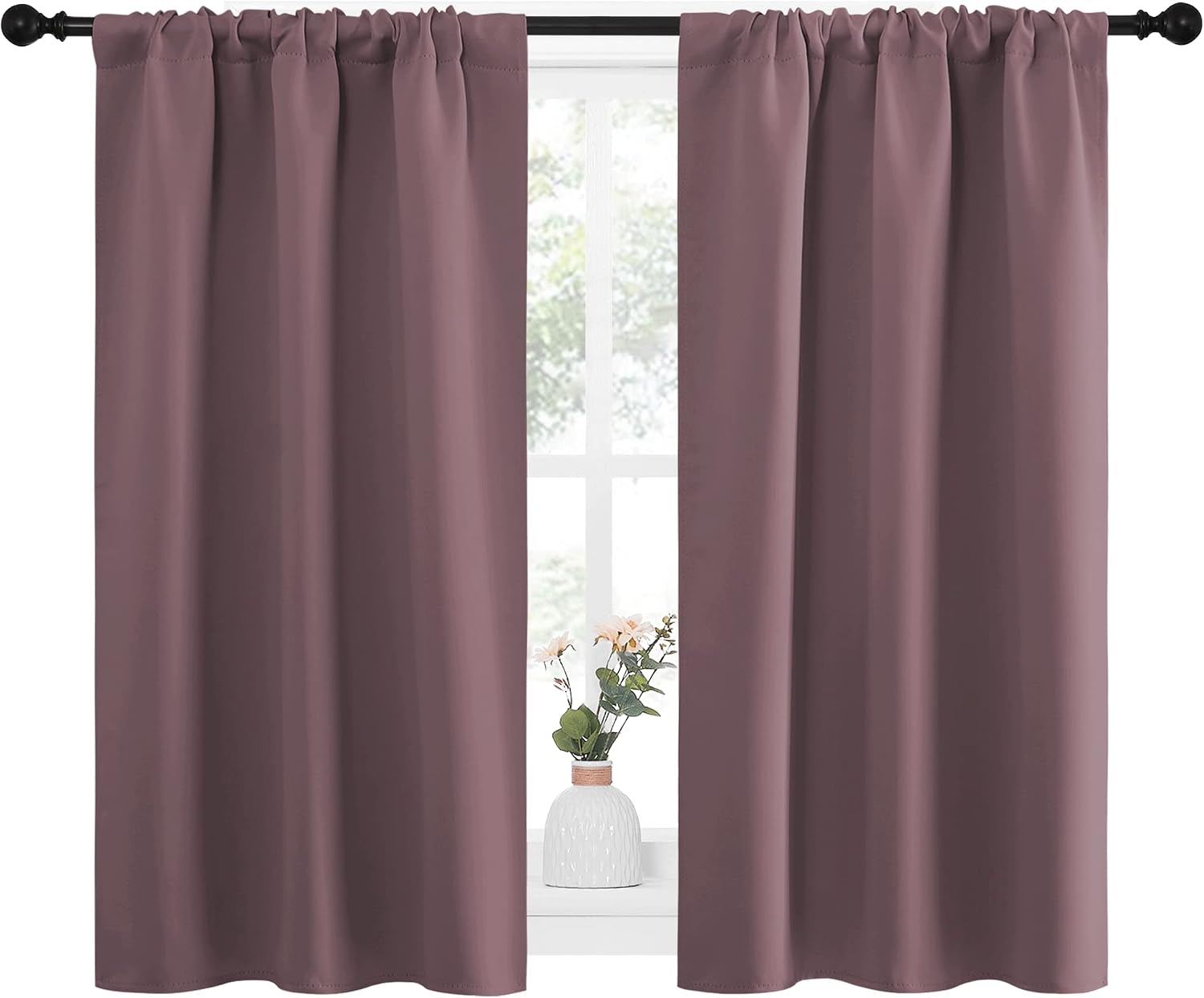 NICETOWN Kitchen Curtains, Short Blackout Curtains & Drapes, Small Window Draperies for Dining Room, Cupboard (Dry Rose, 34" W by 45" L…