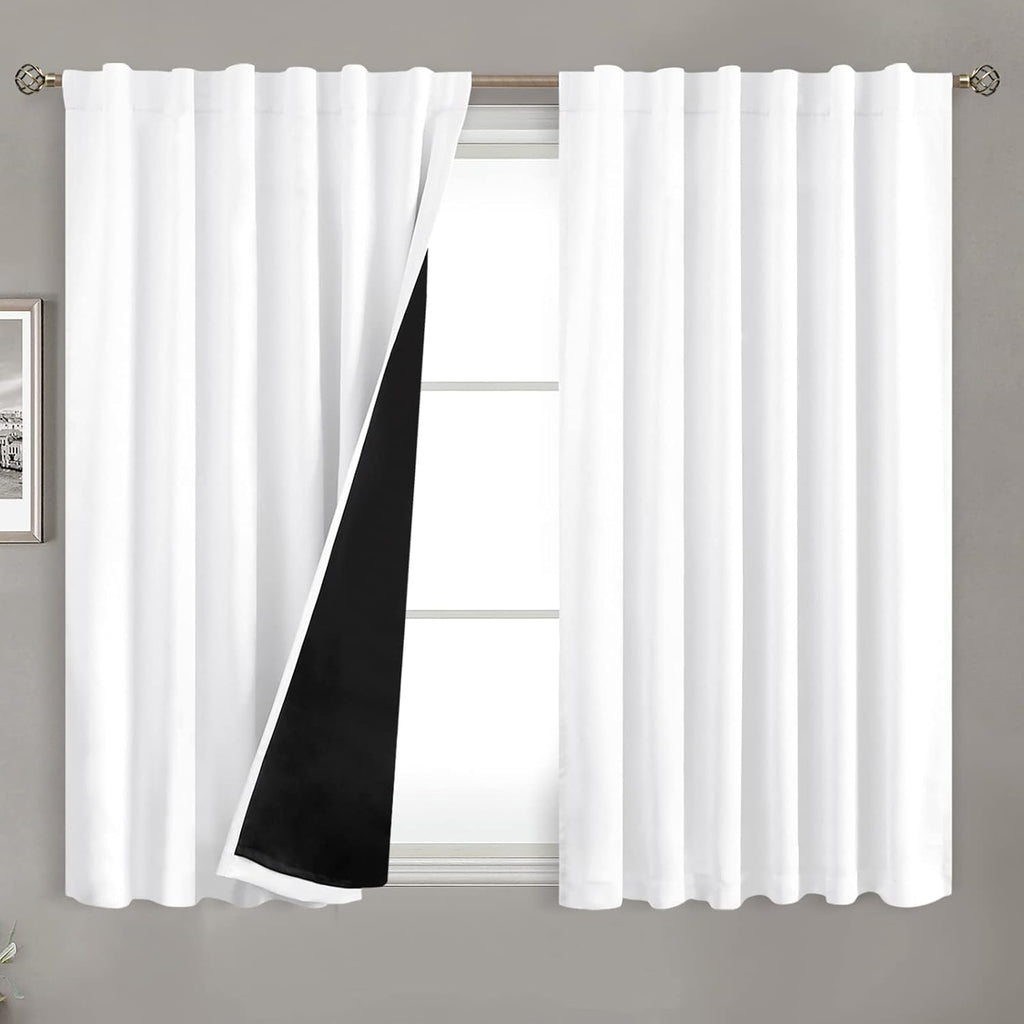 BGment 100% White Blackout Curtains 45 Inch Length for Small Windows, Rod Pocket and Back Tab Double Layer Full Room Darkening Theraml…
