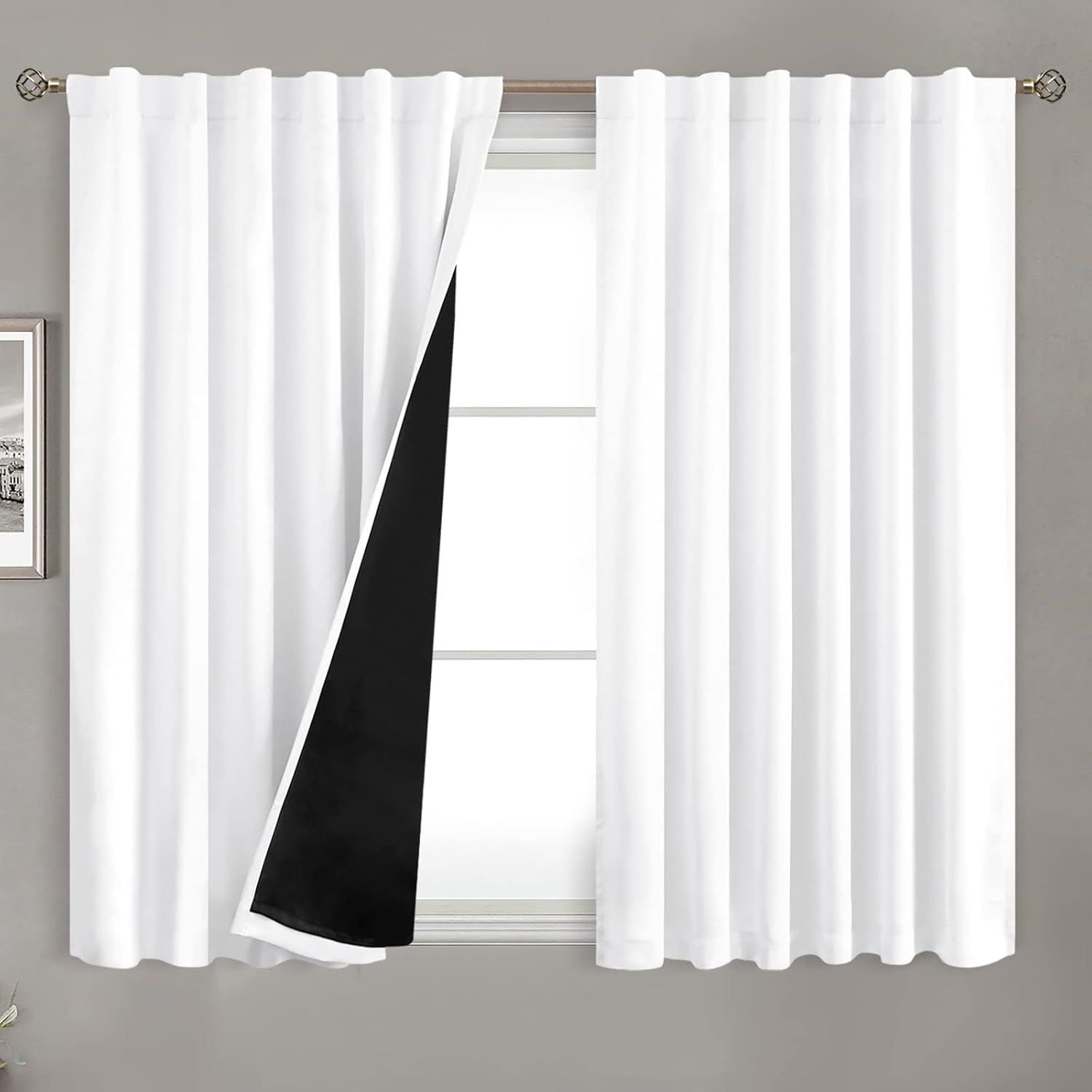 BGment 100% White Blackout Curtains 45 Inch Length for Small Windows, Rod Pocket and Back Tab Double Layer Full Room Darkening Theraml…