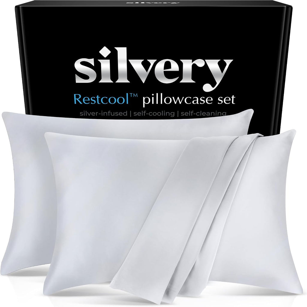 Silvery RestcoolTM Silver Infused Cooling Pillowcase Set - 2 Pack Self-Cooling Pillowcases with Silvery TechnologyTM for Hot Sleepers &…