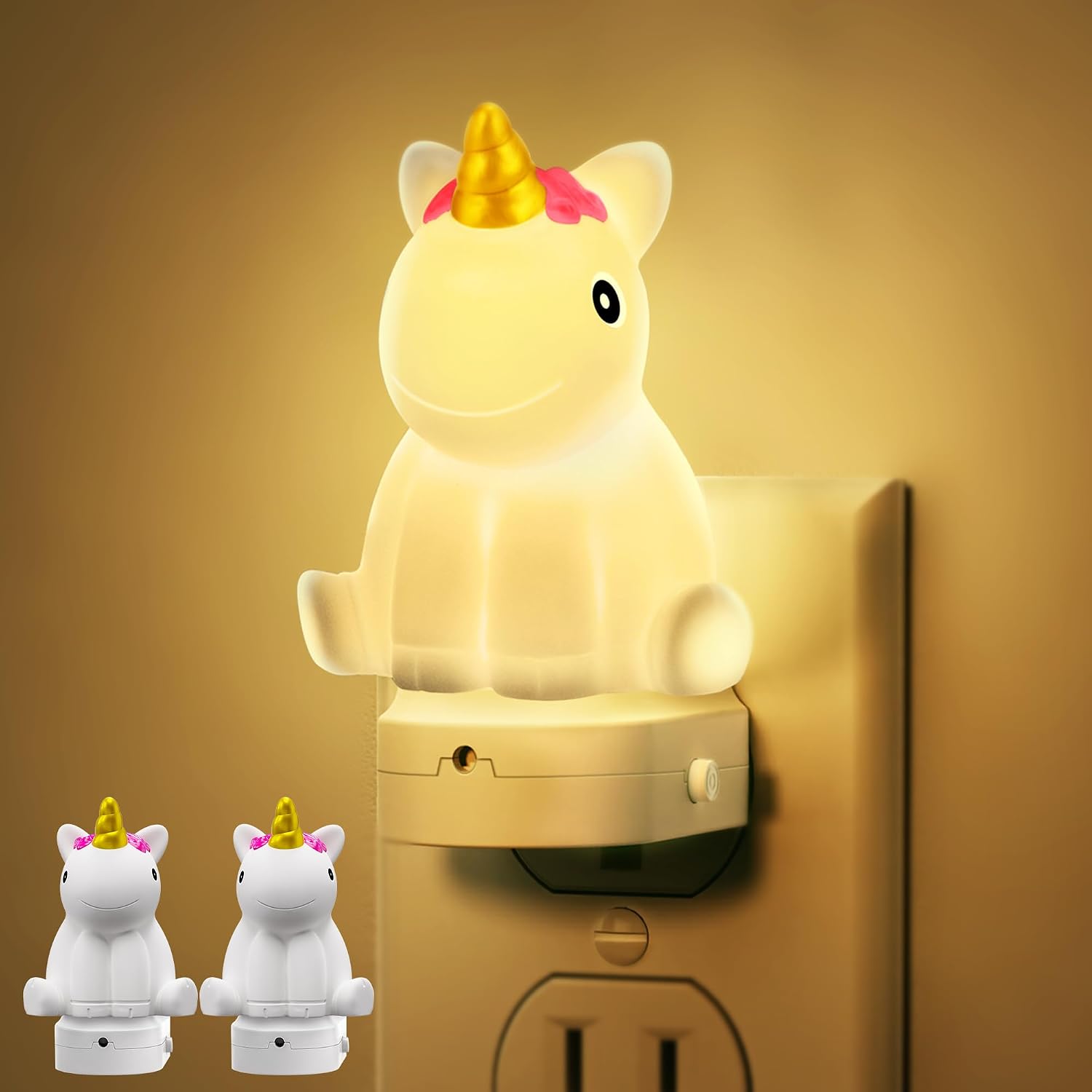 DORESshop LED Night Light for Kids[2 Pack], 3D Cute Unicorn Night Lights Plug into Wall with Dusk to Dawn Sensor, RGB+Soft White 3000K…