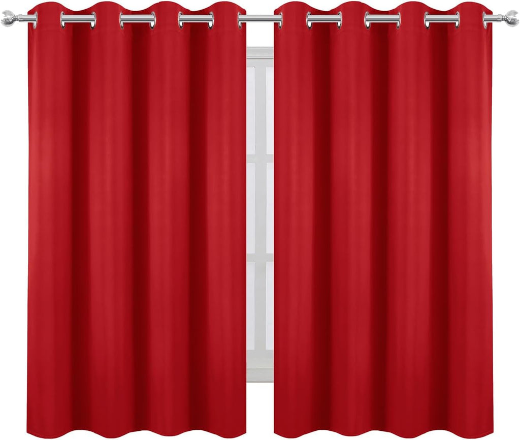 Lemomo Blackout Curtains 66 x 54 Inch Long Bright Red Curtains Set of 2 Panels Room Darkening Curtains for Bedroom and Living Room 54 Inch…