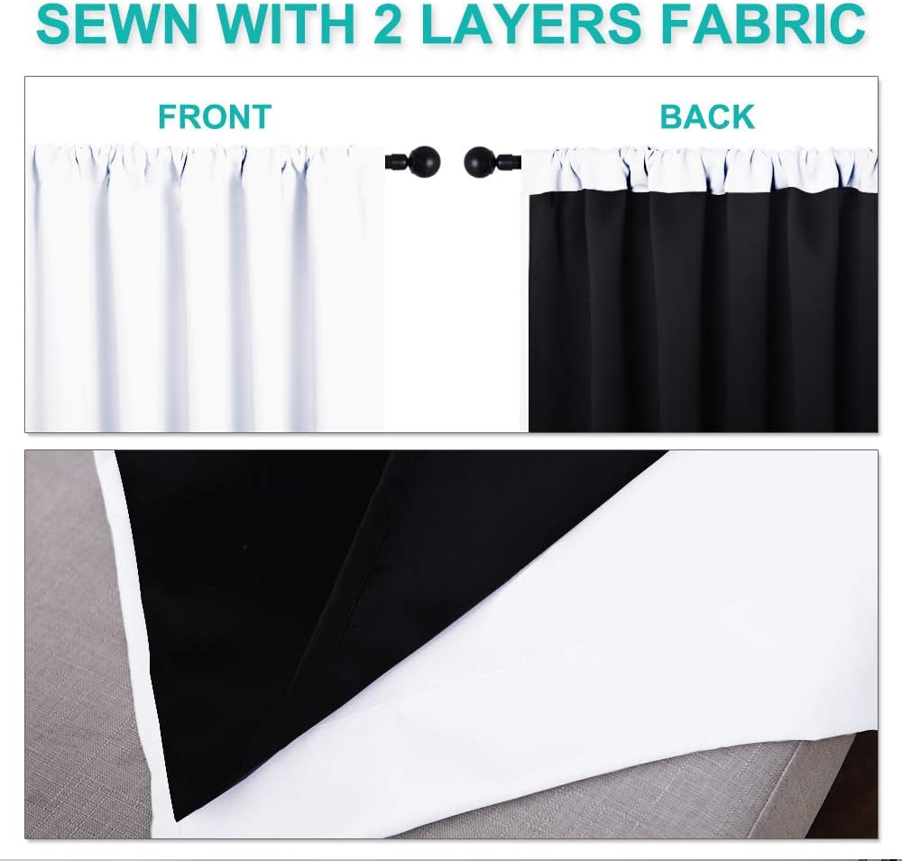 Nicetown 100% Blackout Window Curtain Panels, Rod Pocket Full Light Blocking Drapes with Black Liner for Nursery, 72 inches Drop Thermal In…