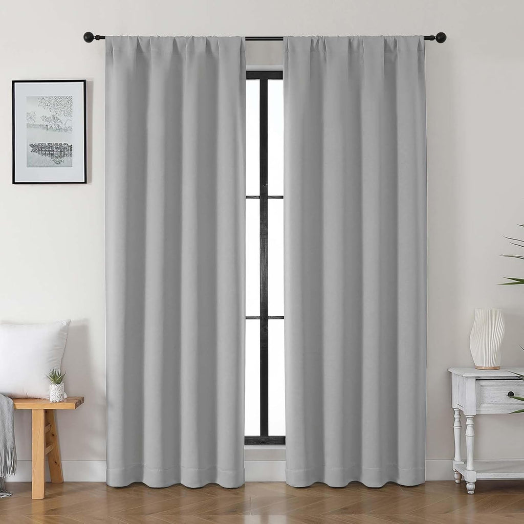 Gwine Silver Grey Blackout Curtains for Bedroom 84 inches Long 2 Panels Set, Solid Noise Reducing Thermal Insulated Blackout Curtains for…