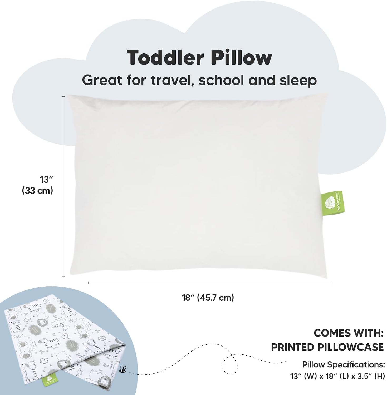 Toddler Pillow with Pillowcase - 13x18 My Little Dreamy Kids Travel Bed Pillows for Sleeping, Organic Cotton Small Pillowcase, Soft &…
