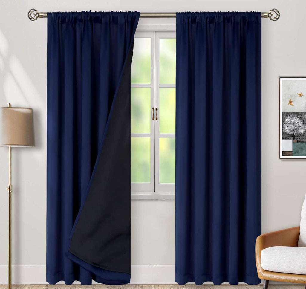 BGment Navy Blue 100% Blackout Curtains for Bedroom, 78 Inch Black Out Living Room Panels with Thermal Liner, Rod Pocket and Back Tab…