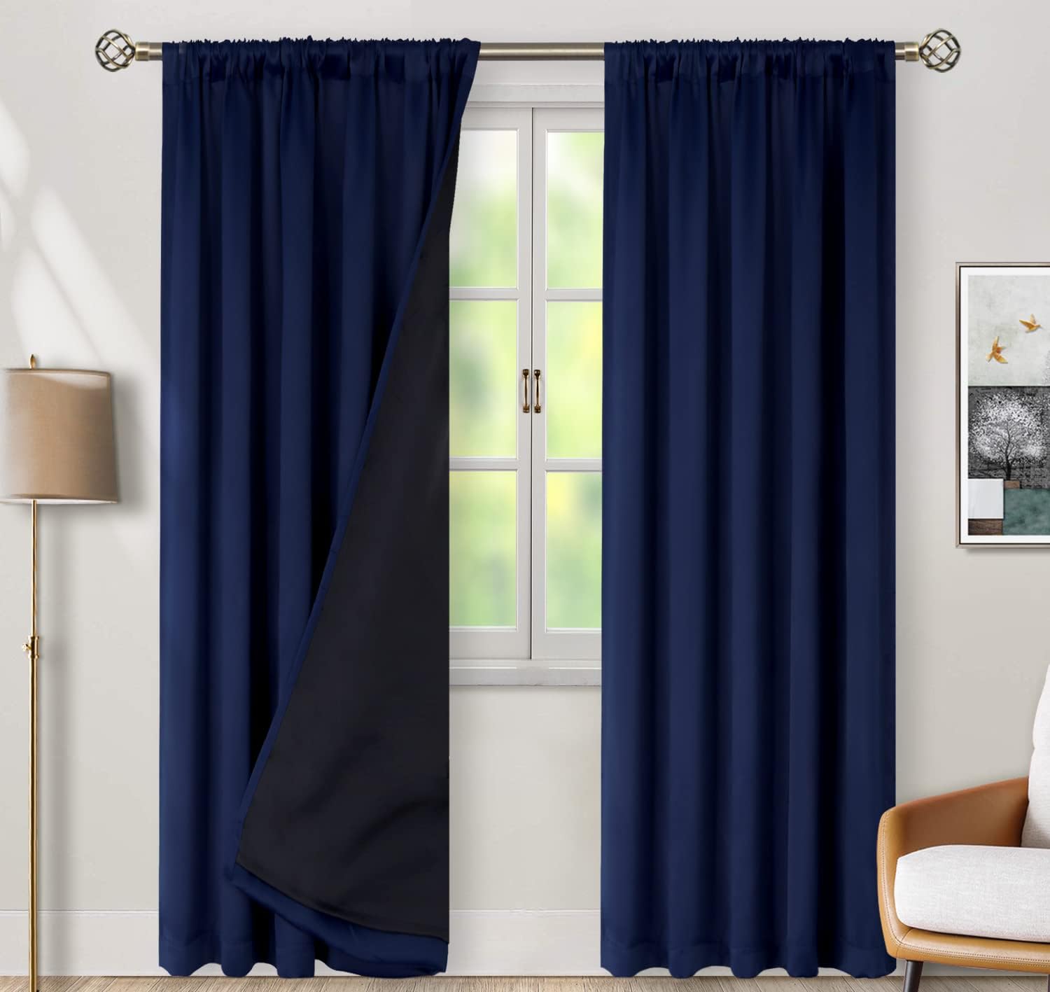 BGment Navy Blue 100% Blackout Curtains 84 Inches Long with Reducing Noise Liner, Rod Pocket and Back Tab Double Layer Full Room…