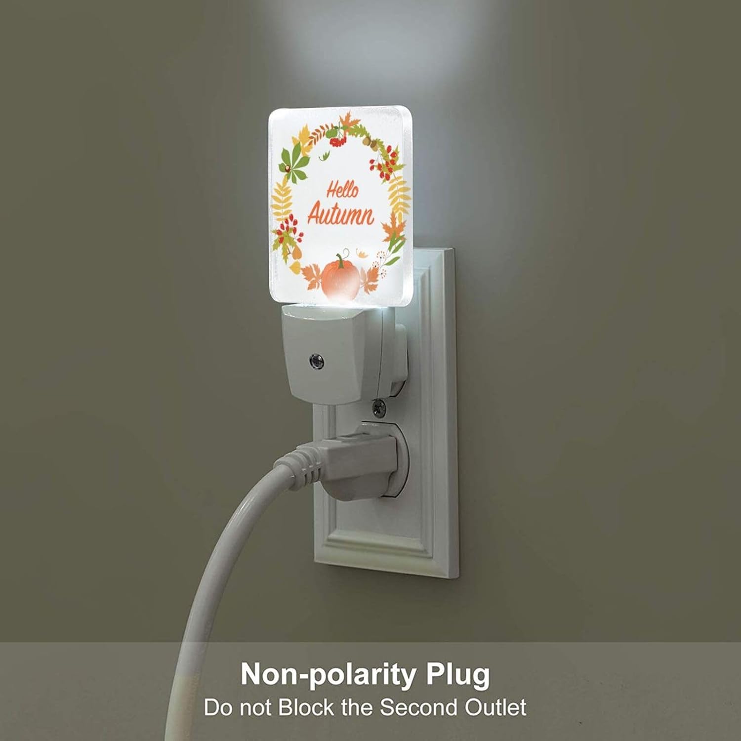 Hello Autumn Night Light, Plug Into Wall with Dusk to Dawn Light Sensors, Warm Nightlights for Bedroom, Bathroom, Hallway, Kitchen, Gifts…