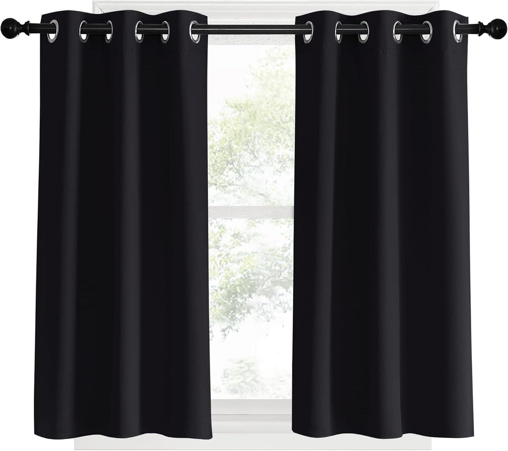 NICETOWN Blackout Bedroom Curtains for Windows 40 inch Long, Black, 2 Panels, 34 in Wide, Solid Thermal Insulated Grommet Light Reducing…