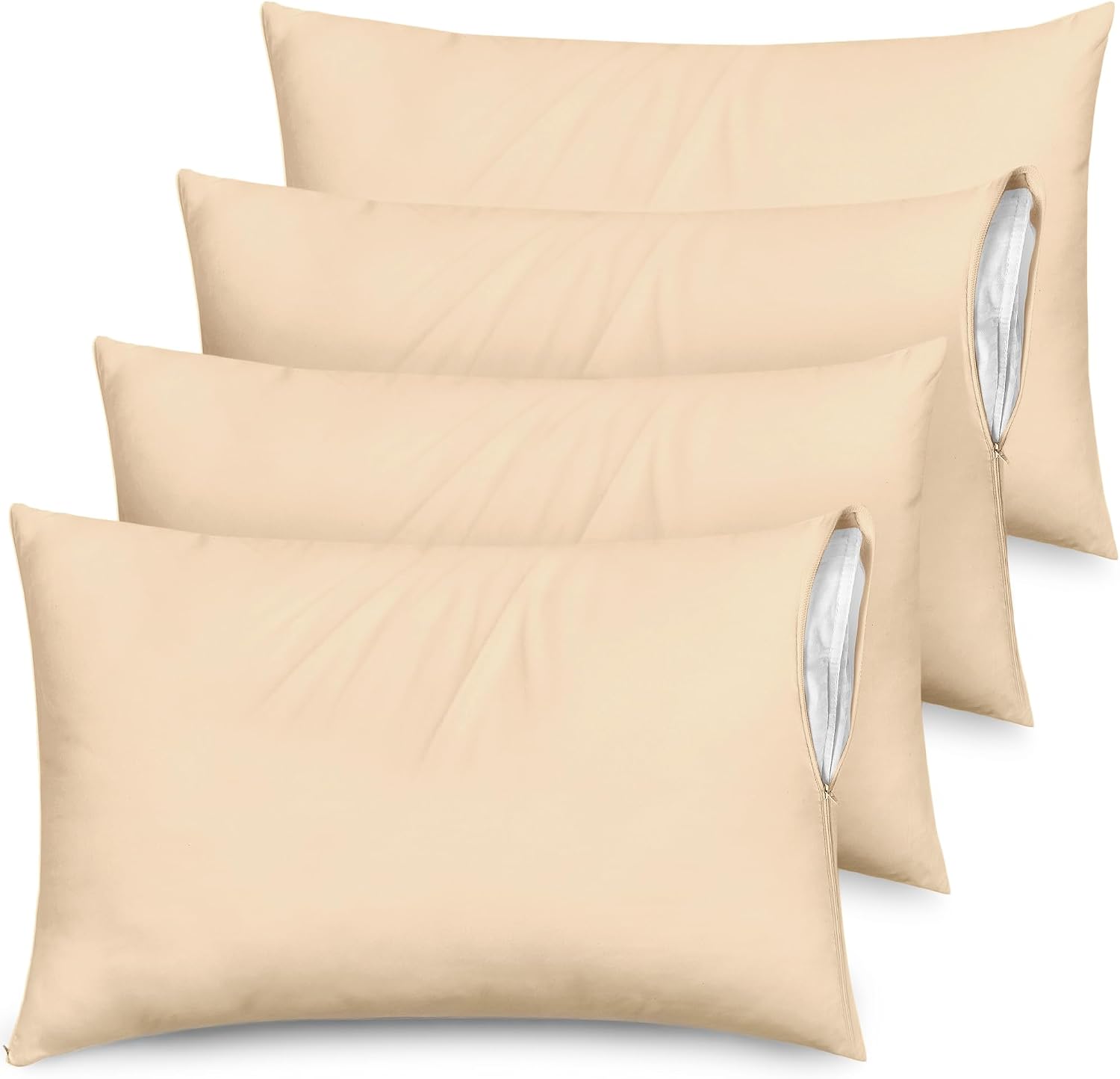 Ultra Soft Pillow Protectors with Zipper Queen Size - Set of 4 Breathable Pillow Covers - 100% Protection Against Stains, Dust & Dirt…