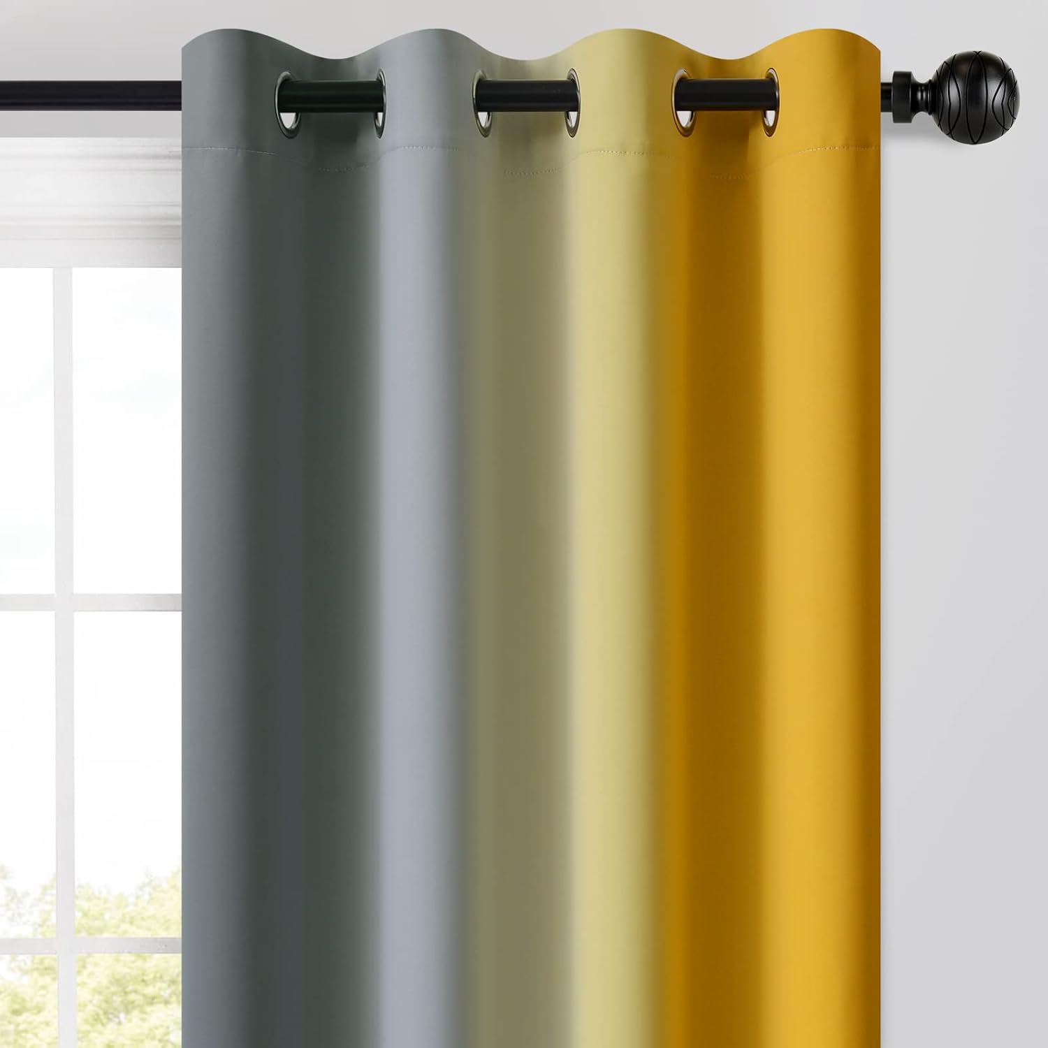 Yakamok Ombre Grey and Yellow Curtains for Bedroom, Gradient Room Darkening Curtains, Grommet Thermal Insulated Light Blocking Window Drape…