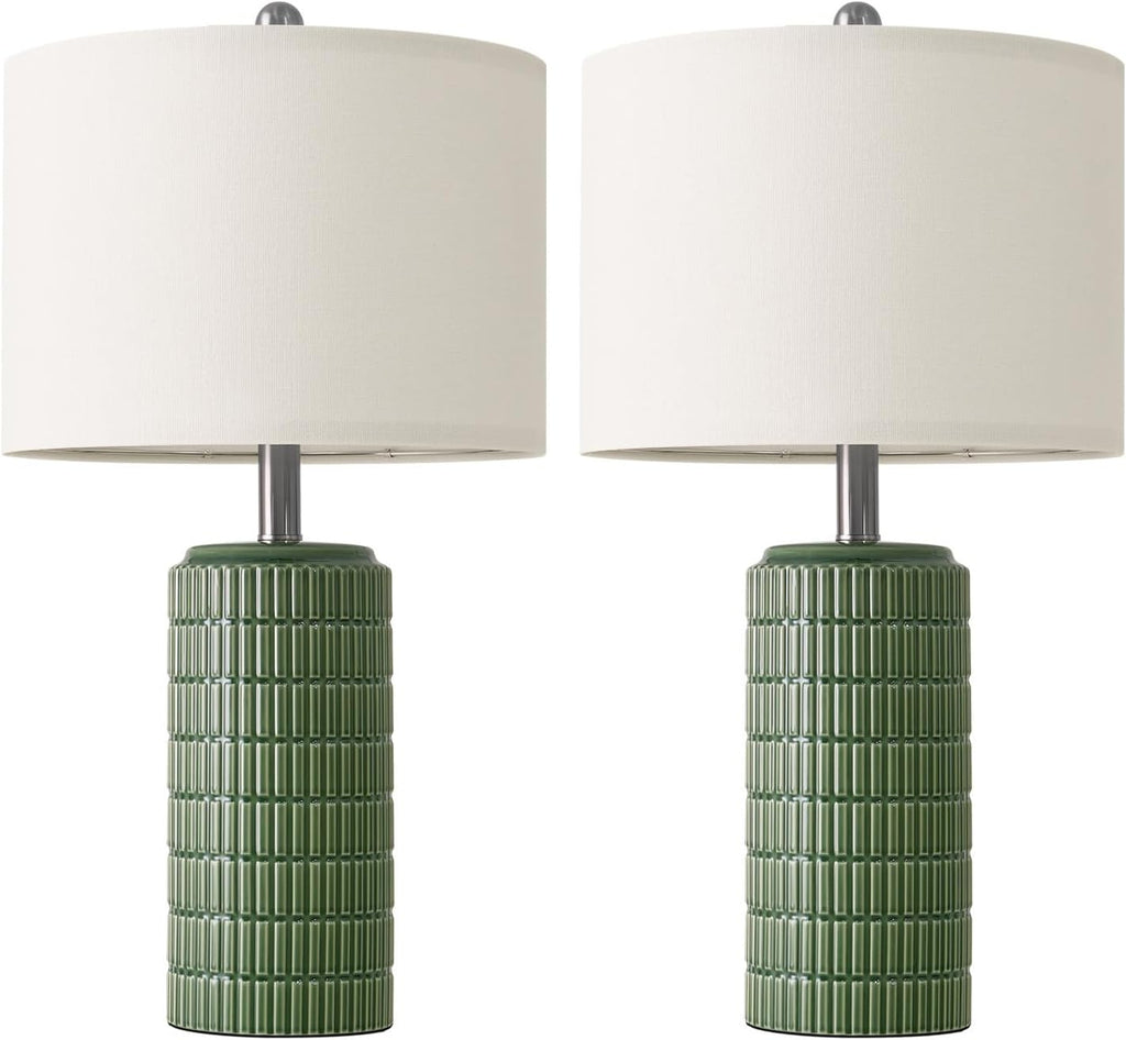 PoKat 24" Modern Ceramic Table Lamps Set of 2 for Bedroom, Green Bedside Lamps for Night Stands, Farmhouse House Decor Nightstand Table…