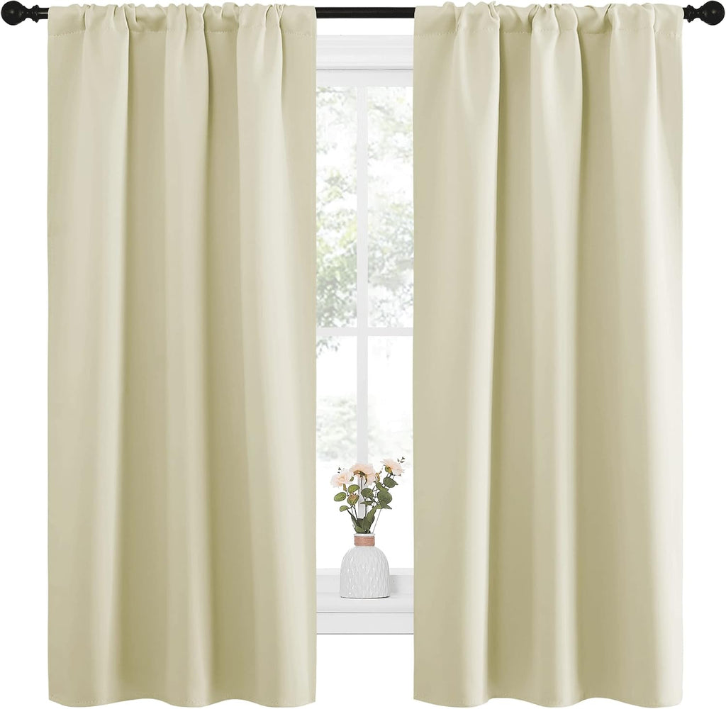 NICETOWN Bedroom Curtains for Kids Room, Window Treatment Thermal Insulated Solid Room Darkening Drape Panels for Girls Room (Beige, Set…