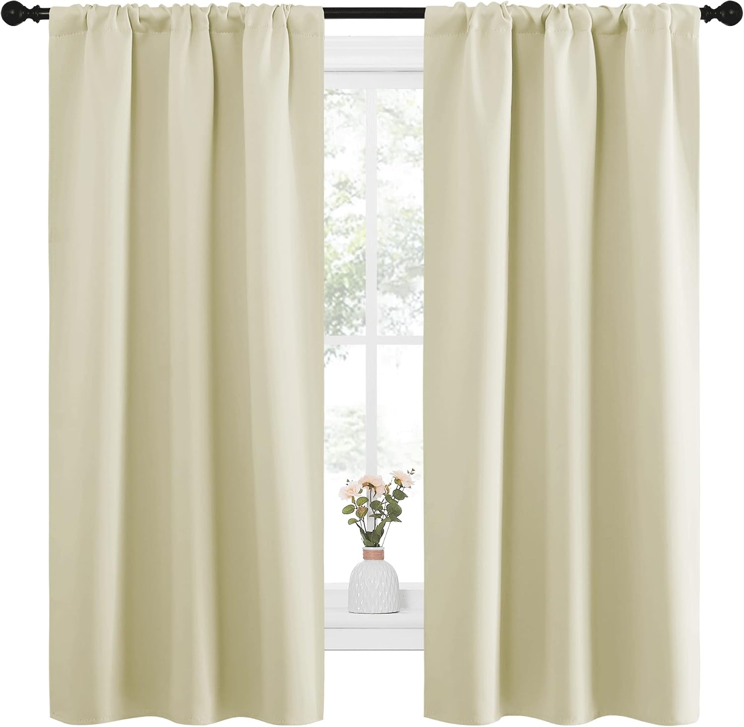 NICETOWN Bedroom Curtains for Kids Room, Window Treatment Thermal Insulated Solid Room Darkening Drape Panels for Girls Room (Beige, Set…