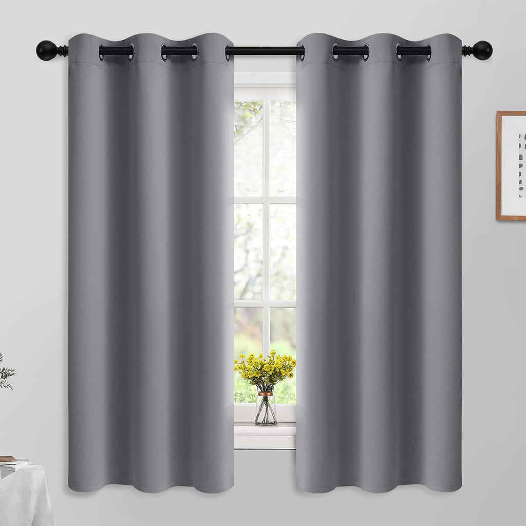Yakamok 63 Inch Length Grey Blackout Curtains for Bedroom, Thermal Insulated Room Darkening Grommet Top Window Drapes for Living Room,42W…