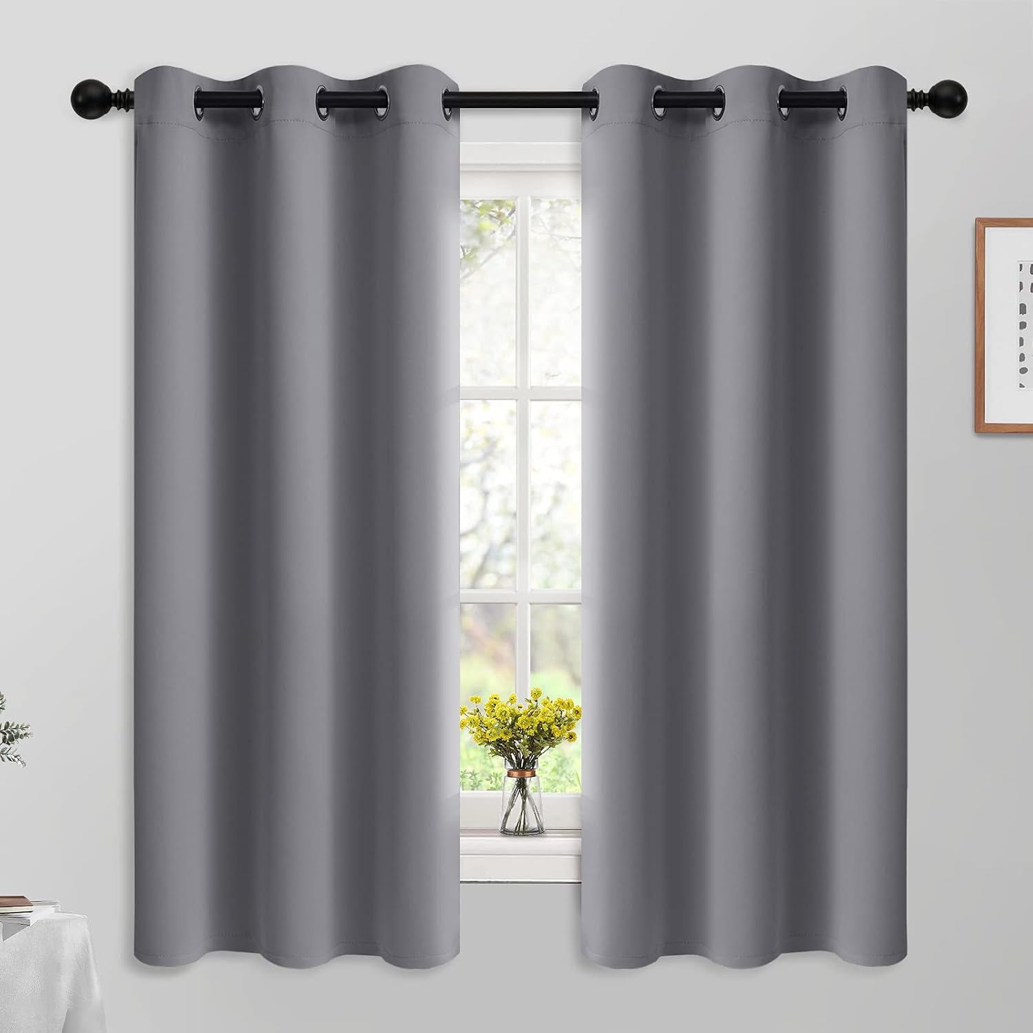 Yakamok 63 Inch Length Grey Blackout Curtains for Bedroom, Thermal Insulated Room Darkening Grommet Top Window Drapes for Living Room,42W…