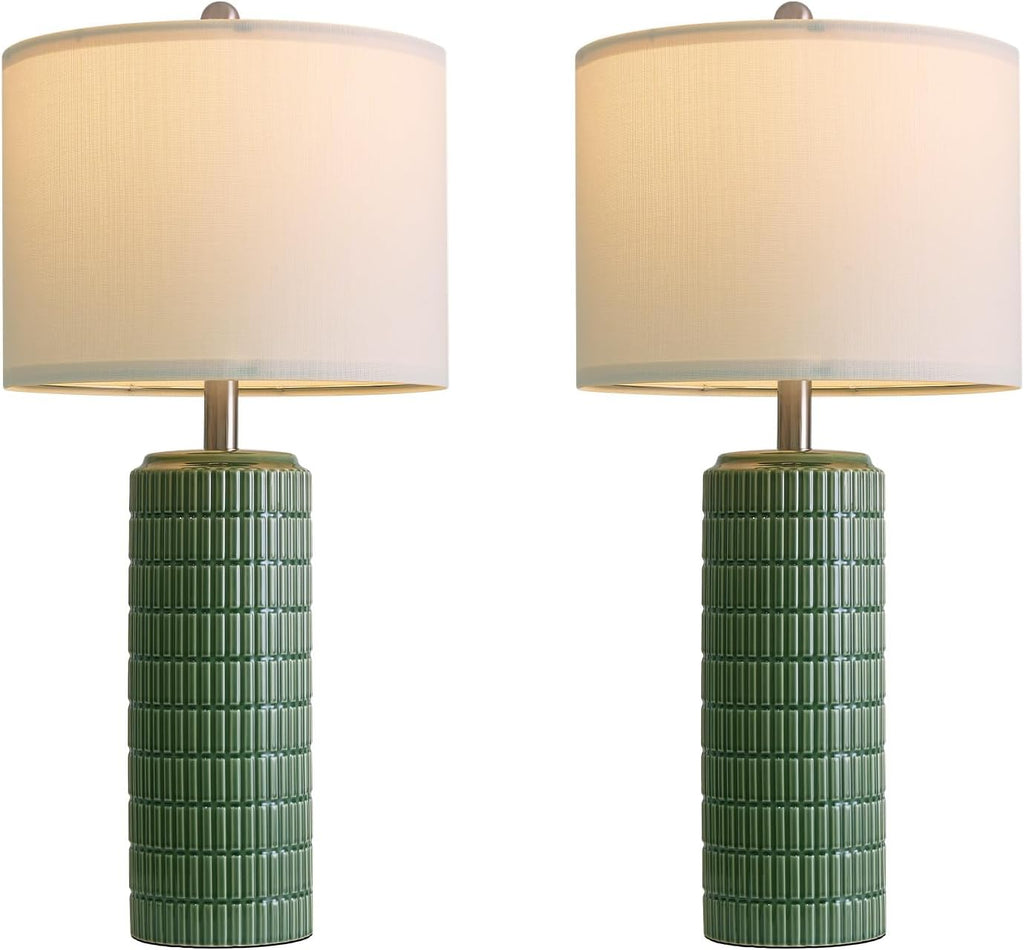 PoKat 27.5" Dark Green Ceramic Table Lamps for Living Room, Farmhouse Table Lamps Set of 2 for Bedroom Night Stands, Modern Bedside Lamps…