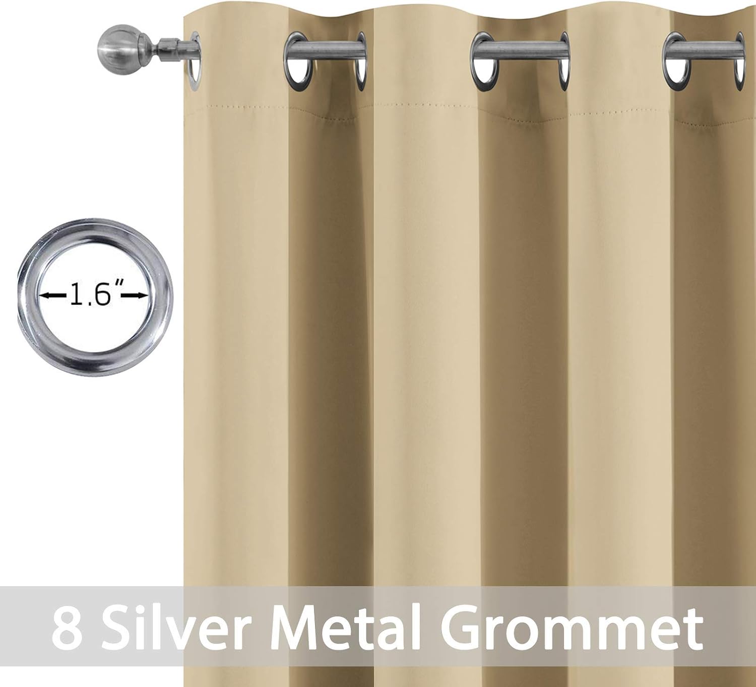 Yakamok Blackout Curtains Room Darkening Thermal Insulated Grommet top Window Curtains for Living Room, 52 x 72Inch, Beige, Set of 2