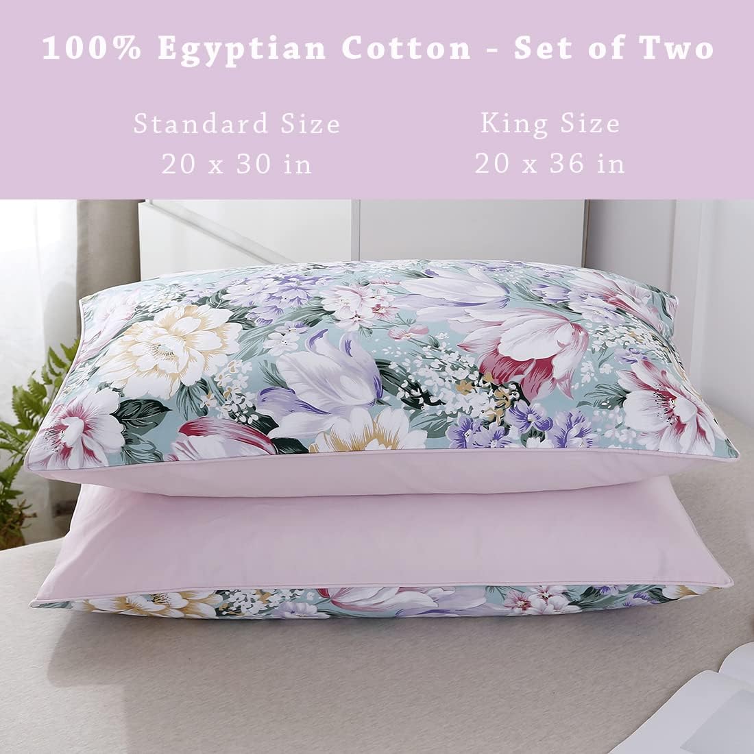 Winlife 100% Cotton Pillowcases Queen Size Garden Floral Printed Pillow Cases Set of 2 Soft and Breathable Cooling Pillow Case (Queen 20x30…