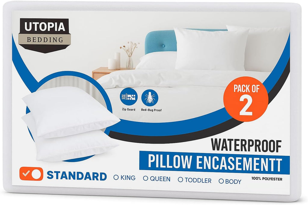 Utopiabedding Set of 2 Pillow Protectors with Zipper Standard Size, Bed Bug and Dust Mite Proof Pillow Covers, Ultra Soft Pillow Encasement…