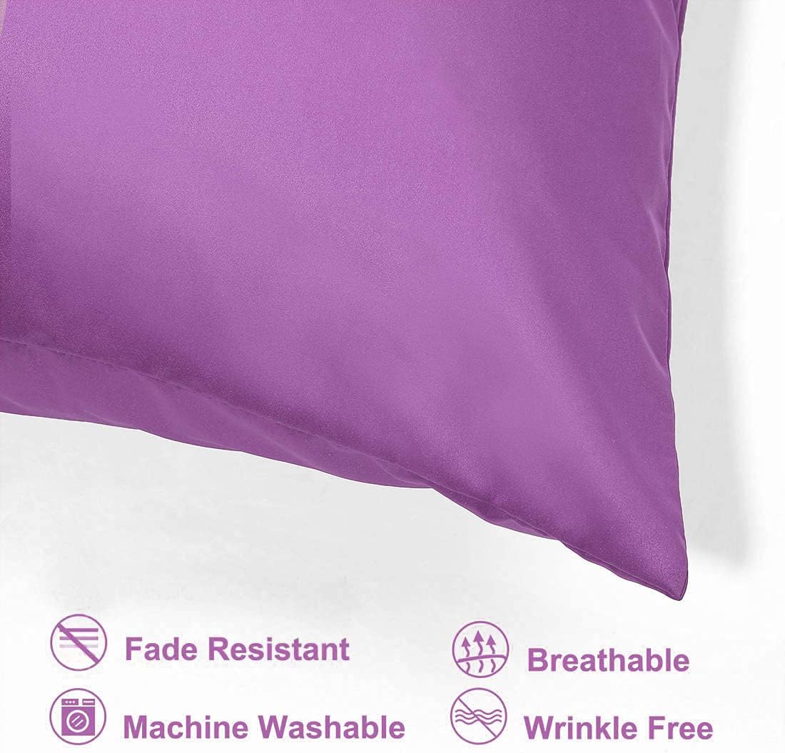 uxcell Queen Satin Pillowcase with Zipper, Super Soft and Luxury, Silky Pillow Cases Covers Set of 2, 21"x31", Purple