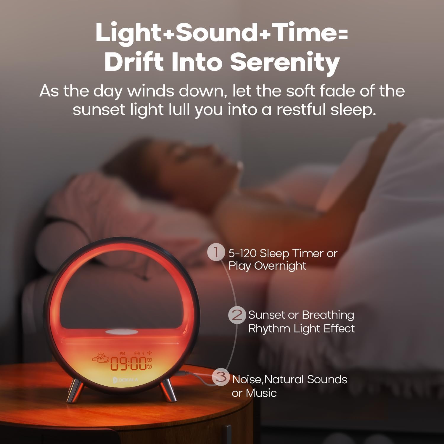 Dekala Arches Sunrise Alarm Clock Sunset White Noise Sound Machine Sleep Timer Loud Alarm Clock for Heavy Sleepers Natural Sound Wake-Up…