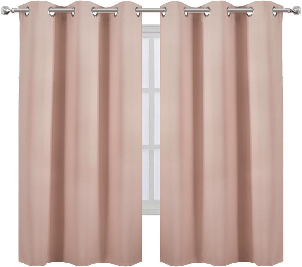 Lemomo Blackout Curtains 42 x 63 inch/Blush Curtains Set of 2 Panels/Thermal Insulated Room Darkening Bedroom Curtains 63 inch silver