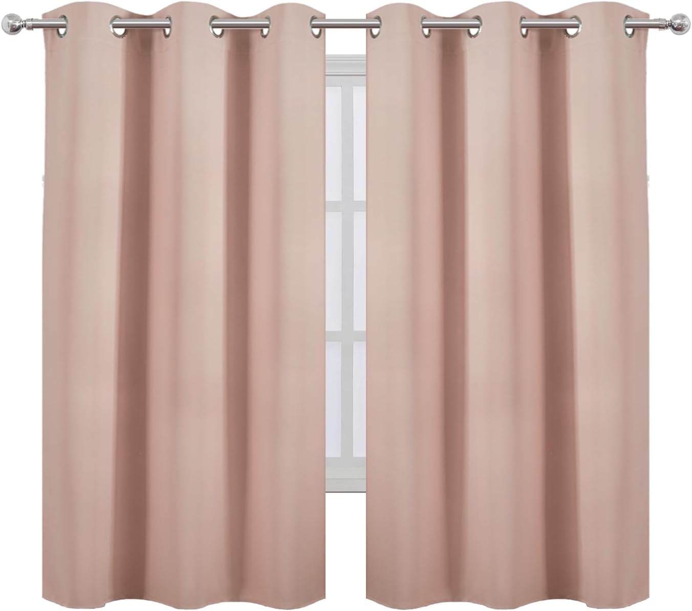 Lemomo Blackout Curtains 42 x 63 inch/Blush Curtains Set of 2 Panels/Thermal Insulated Room Darkening Bedroom Curtains 63 inch silver