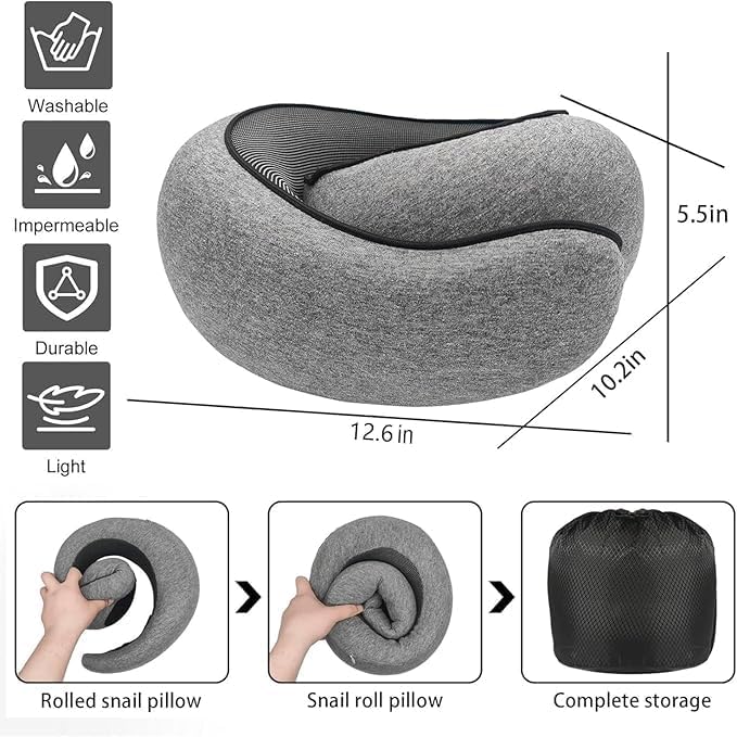SZXYX Travel Pillows for Airplanes, 100% Pure Memory Foam Neck Pillow for Airplanes, Comfortable Breathable Cover, 360° Support Stowable…