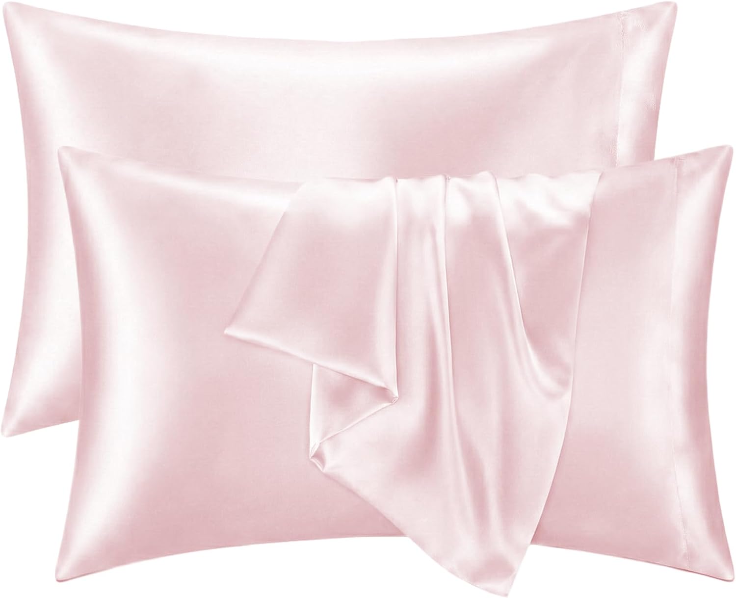QJFabricCO Q&J Fabric Co. 2 Pack Satin Pillowcase Silk Like Pillow Cases 20x36 inch Pink Cooling Pillow Cases with Envelope Closure for Hai…