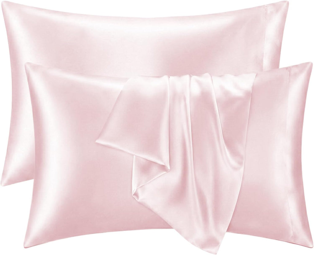 QJFabricCO Q&J Fabric Co. 2 Pack Satin Pillowcase Silk Like Pillow Cases 20x26 inch Pink Cooling Pillow Cases with Envelope Closure for Hai…