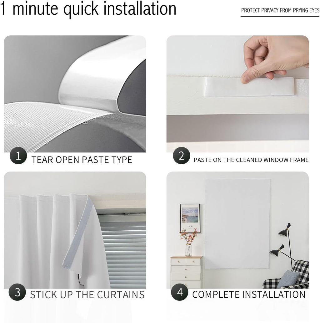 Blackout Curtains for Bedroom Sticky Curtain Blackout Window Cover Self Adhesive Curtains Rod No Drillng, 59" W X 71" L, Light Grey, 1 Panel