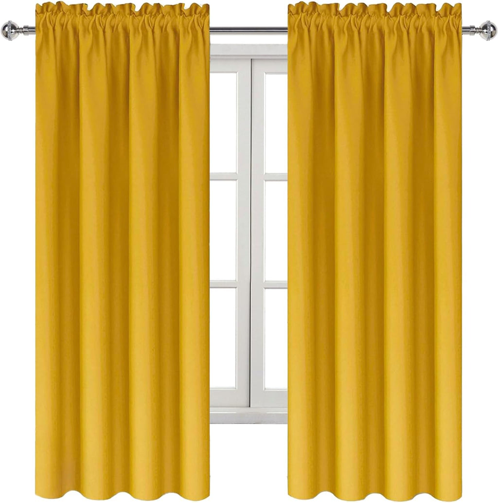 DWCN Blackout Curtains Room Darkening Thermal Insulated Bedroom Curtains Window Curtain Panels, 38 x 63 inches Long, Set of 2 Yellow Rod…