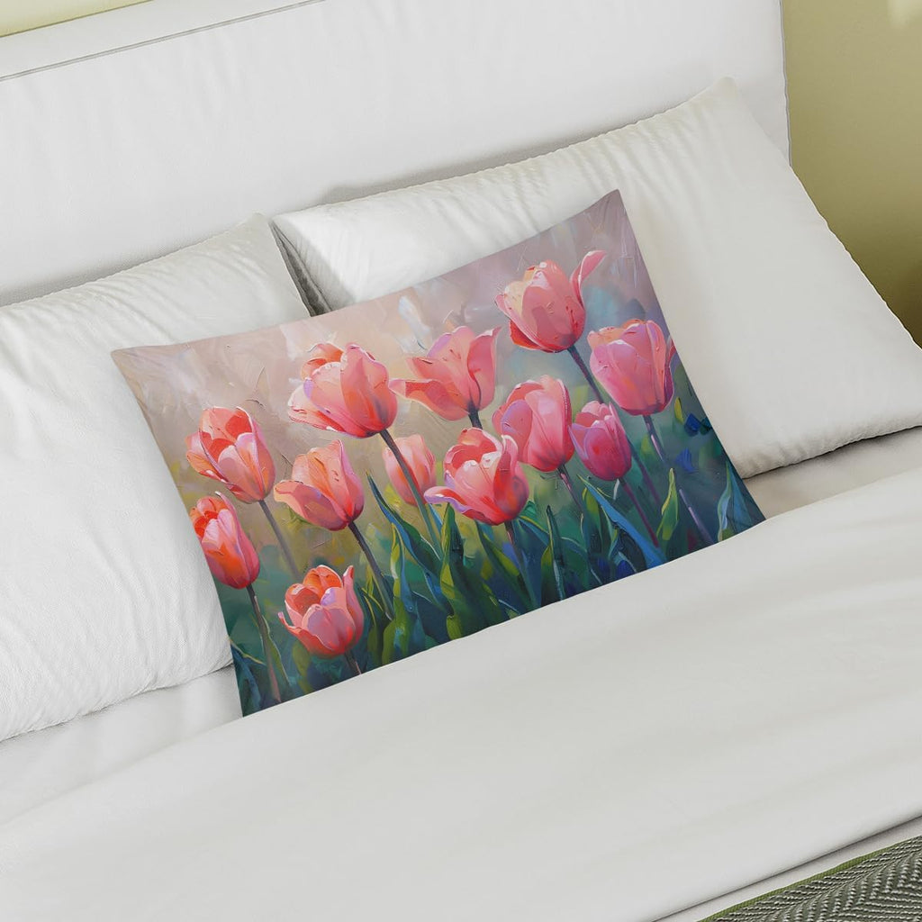 Beautiful Tulip Flower Satin Silk Pillowcase for Hair and Skin Pillow Cases Standard Size Soft Silk Pillow Case with Envelope Closure…