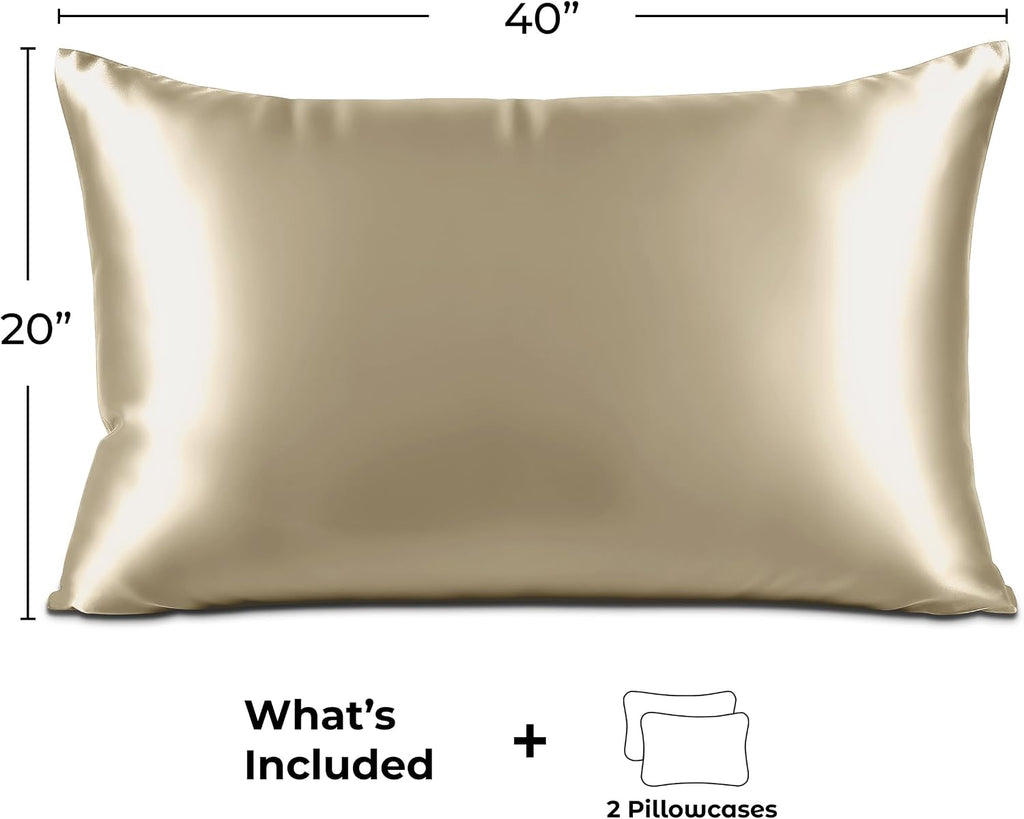 PureBedding Pure Bedding Satin Pillowcase 2 Pack - King Size (20"x40", Champagne Gold) - Silky Pillow Cases for Hair and Skin - Satin Pillo…