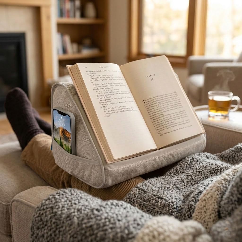 LAPGEAR Book Pillow – Lap Reading Cushion with Built-in Book Stand – Fits 6x9 Books & Similar Sizes – Almond – Style No. 33207