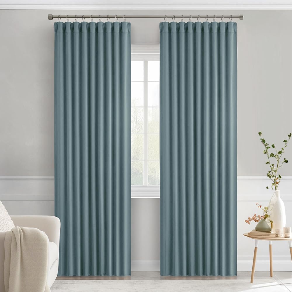 Miulee Greyish Blue Back Tab Blackout Curtains 72 Inches Long 2 Panels Set for Living Room Bedroom Privacy, Rod Pocket/Pinch Pleat Thermal…