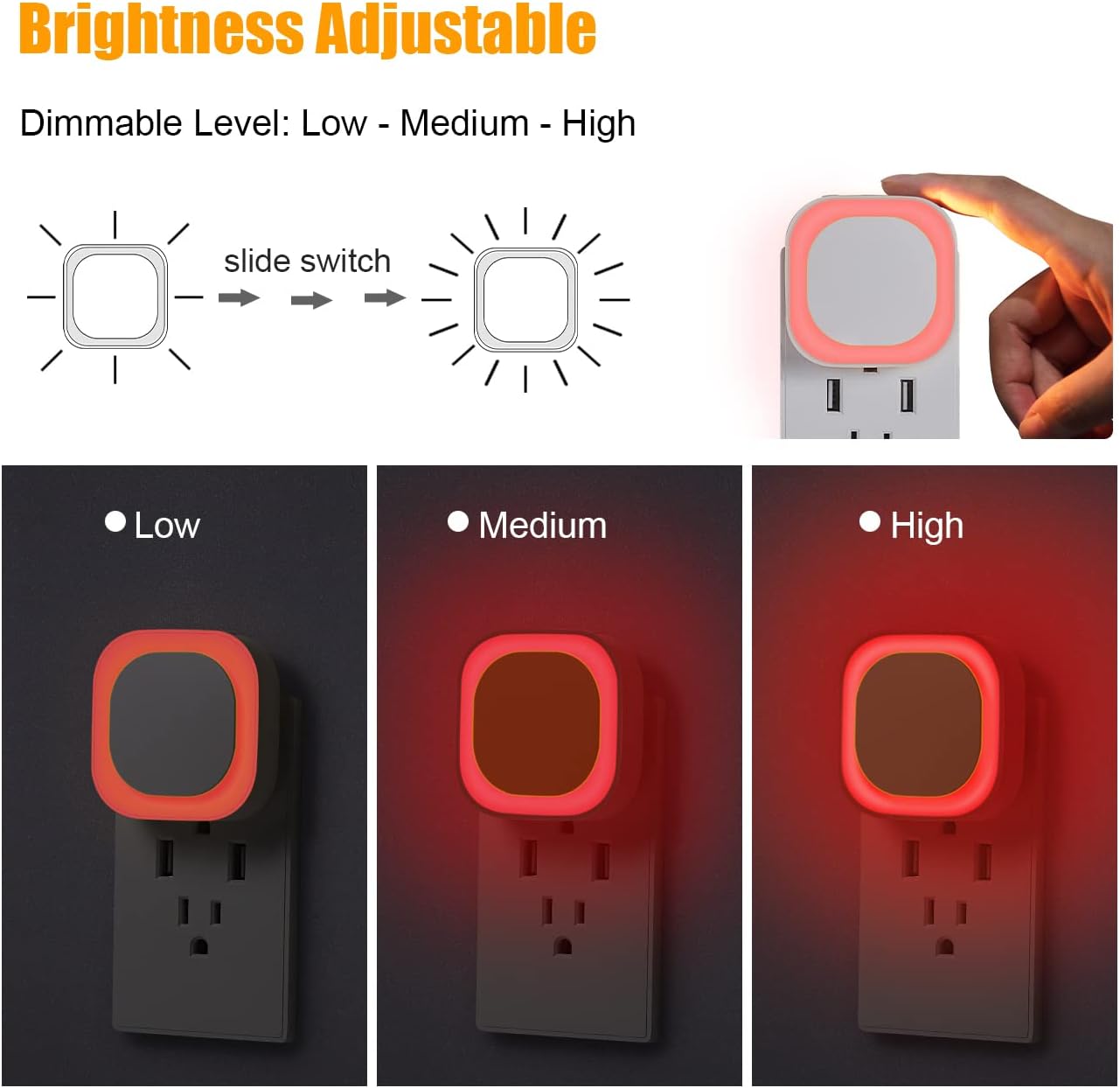 Yunlex 2 Pack Red Night Light with Dusk to Dawn Sensor, Eye-comfort Reflected Glow, 0% Blue Light True Red LED, 3-Level Brightness, Auto…