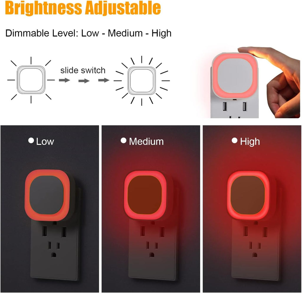 Yunlex 4 Pack Red Night Light with Dusk to Dawn Sensor, Eye-comfort Reflected Glow, 0% Blue Light True Red LED, 3-Level Brightness, Auto…