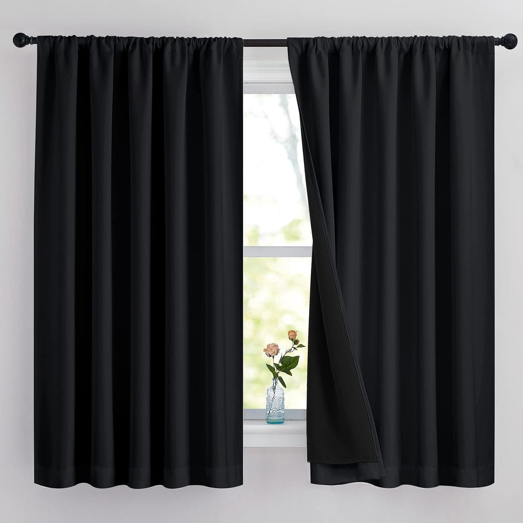 Nicetown Complete 100% Blackout Curtains, Thermal Insulated & Energy Efficiency Window Draperies with Black Liner, Noise Reducing Drapes fo…
