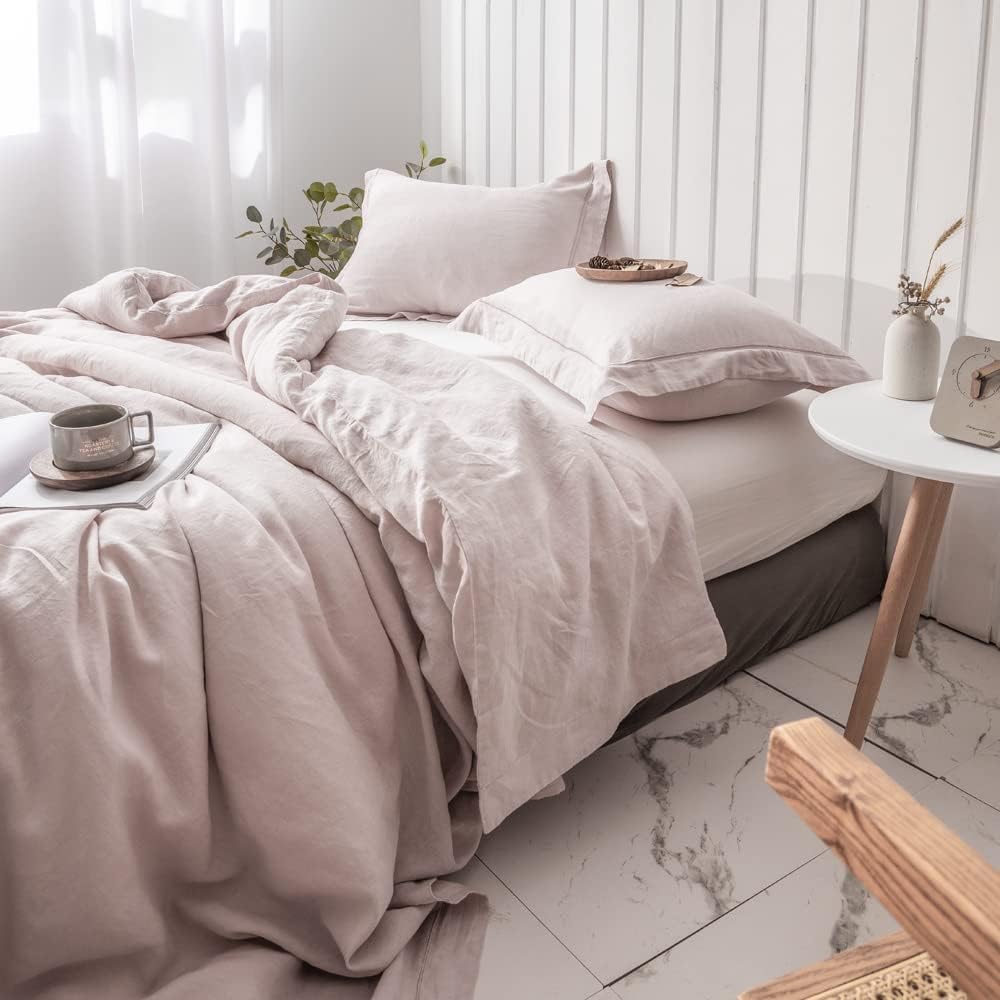 Simple&Opulence 100% Washed Linen Duvet Cover with Embroidered, 3 Pieces Soft Farmhouse Comforter Set with Button Closure,1…