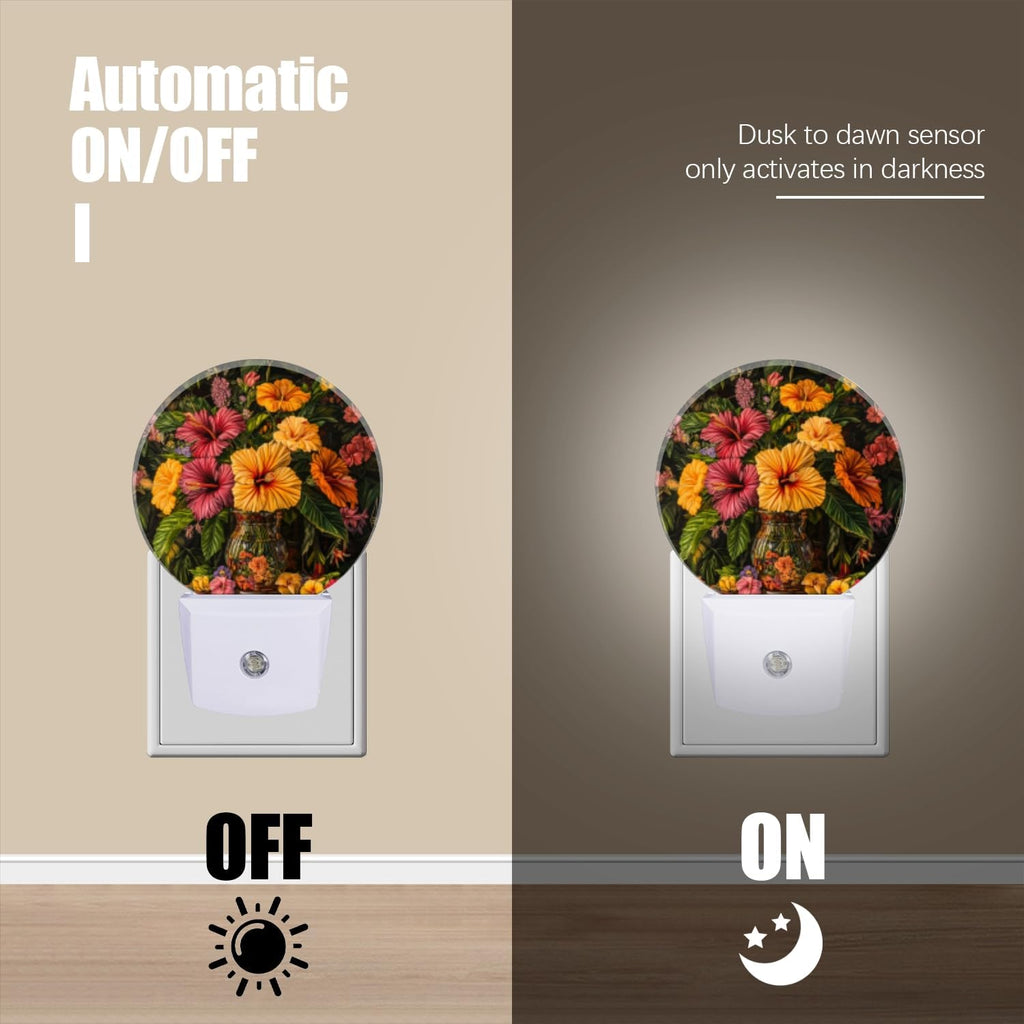 LED Night Lights Lamp with Dusk to Dawn Sensor, Beautiful Vase Filled with Fusoia Flowers Night Light Plug Into Wall for Kids Room…