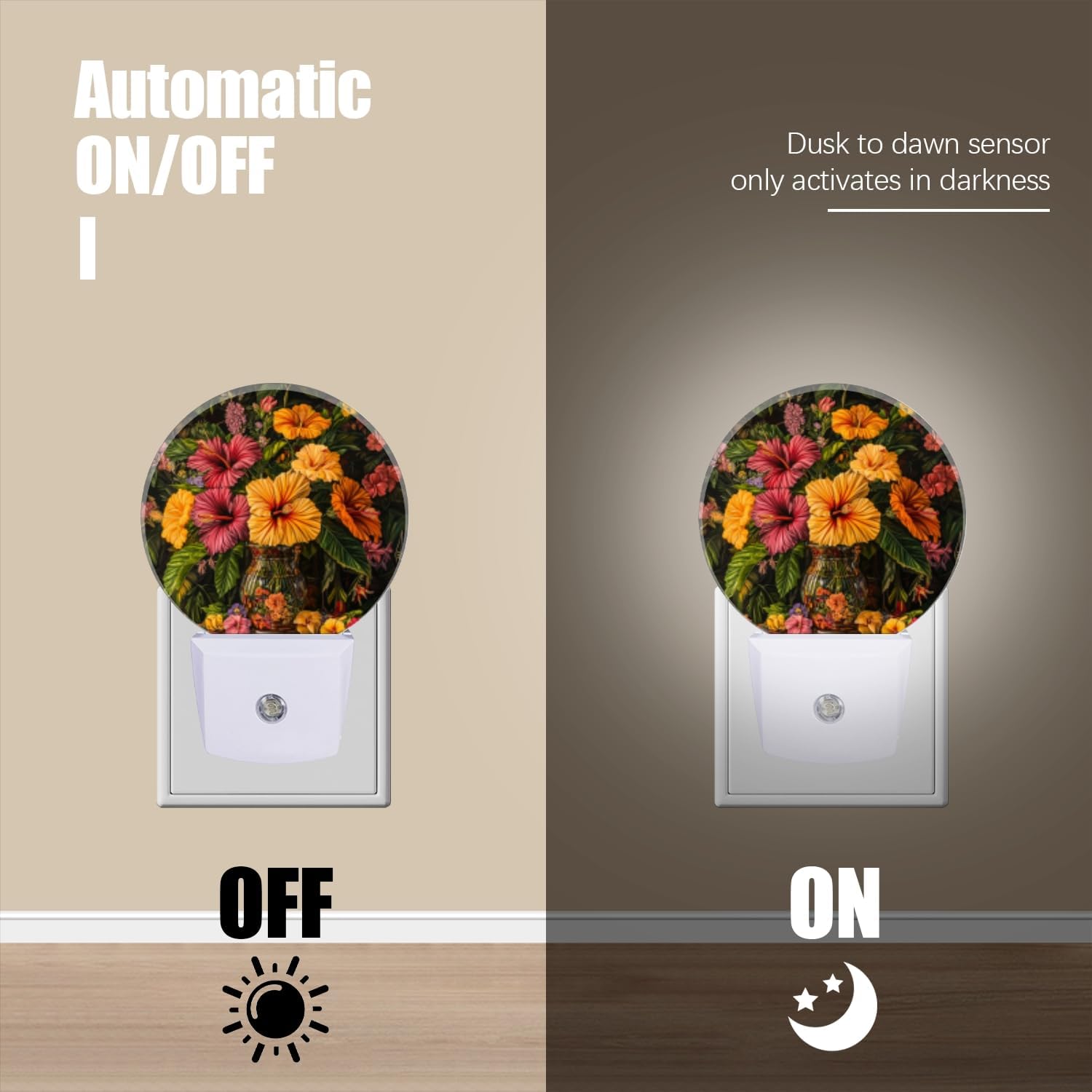 LED Night Lights Lamp with Dusk to Dawn Sensor, Beautiful Vase Filled with Fusoia Flowers Night Light Plug Into Wall for Kids Room…