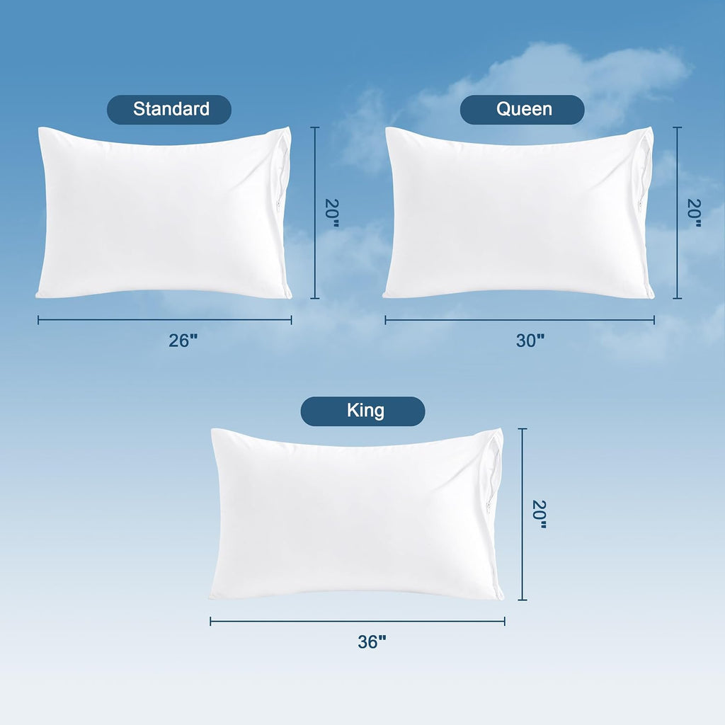 Ntbay 4 Pack Zippered Waterproof Standard Pillow Protectors, Super Soft Quiet Zip Pillow Protectors, 20x26 Inches Jersey Pure White Waterpr…