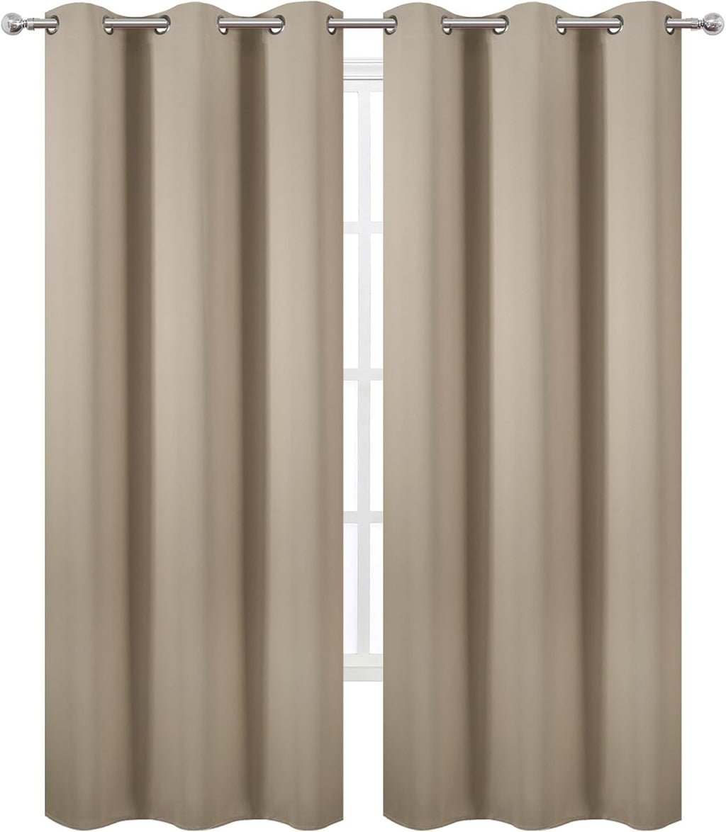 Lemomo Khaki Thermal Blackout Curtains/38 x 84 Inch/Set of 2 Panels Room Darkening Curtains for Bedroom 84 Inch silver