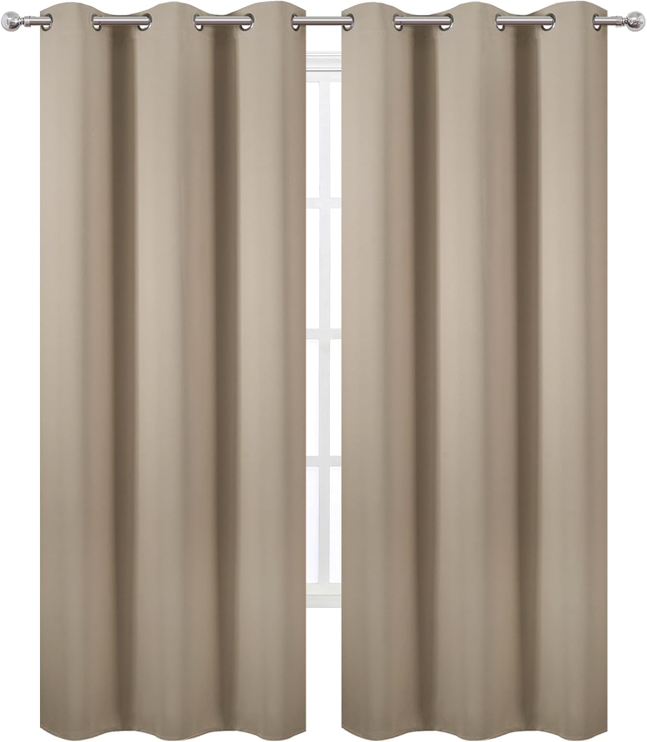 Lemomo Khaki Thermal Blackout Curtains/38 x 84 Inch/Set of 2 Panels Room Darkening Curtains for Bedroom 84 Inch silver