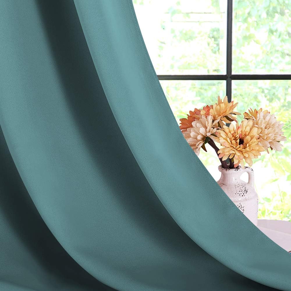 NICETOWN Bedroom Curtain Panels Blackout Draperies, Thermal Insulated Solid Grommet Blackout Curtains/Drapes (Sea Teal, One Pair, 70 by…