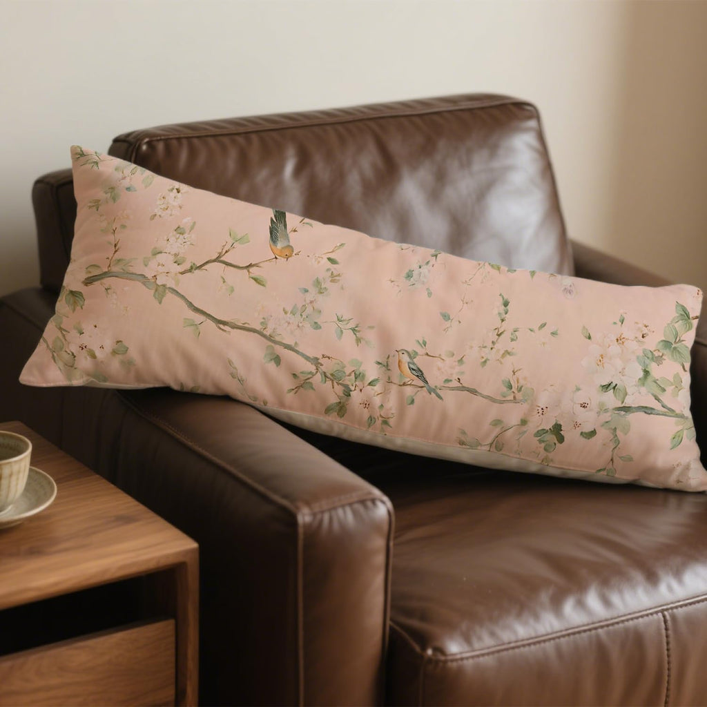 Vintage Pink Chinoiserie Bird 20x54 Body Pillow Cover, Chinoiserie Decor, Retro Cottagecore Flowers Aesthetic Bird Decorative Long Body…