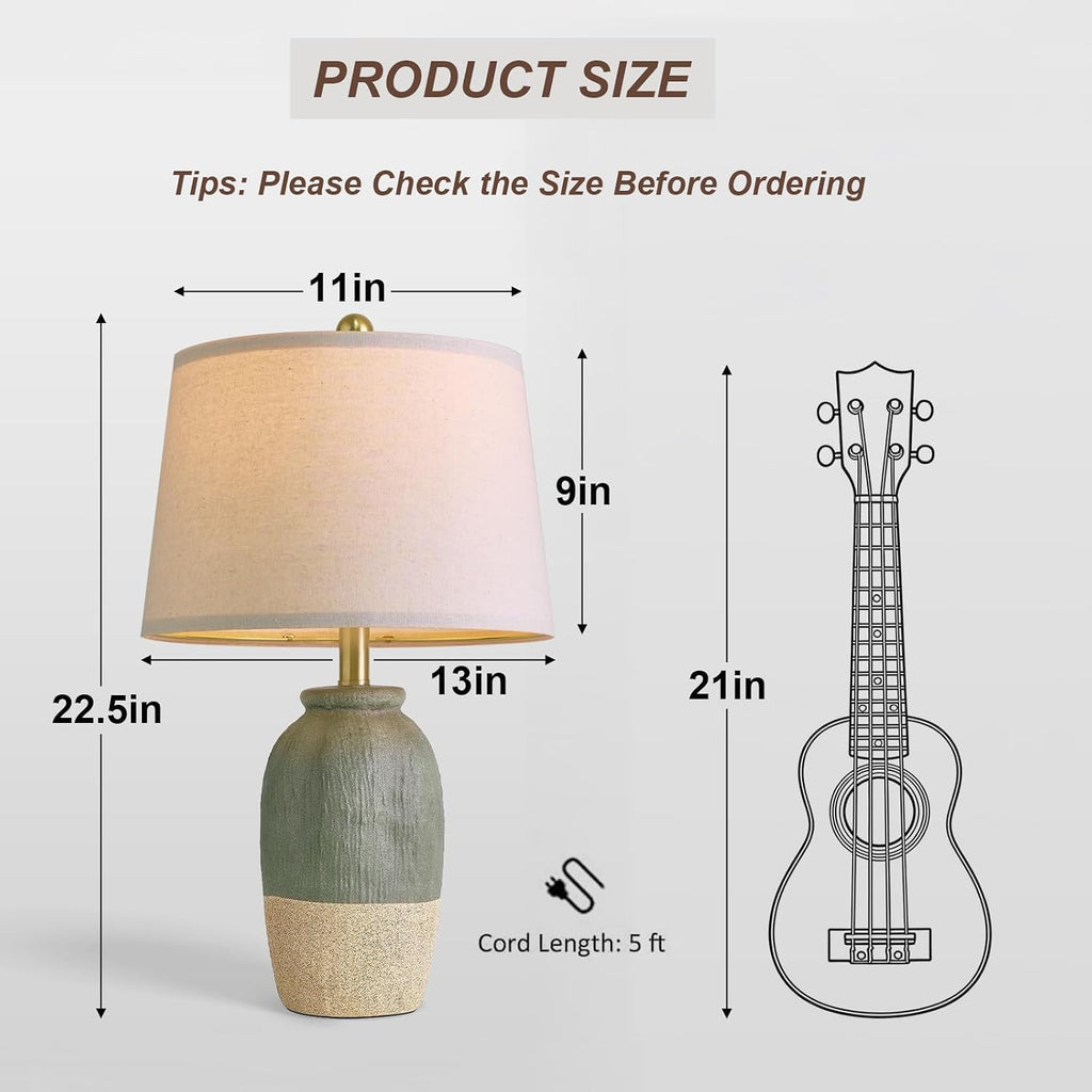 22.5" Hand-Textured Vintage Ceramic Table Lamp, Single Rustic Farmhouse Bedside Lamp with Linen Shade, Boho Lamp for Bedroom Living Room…
