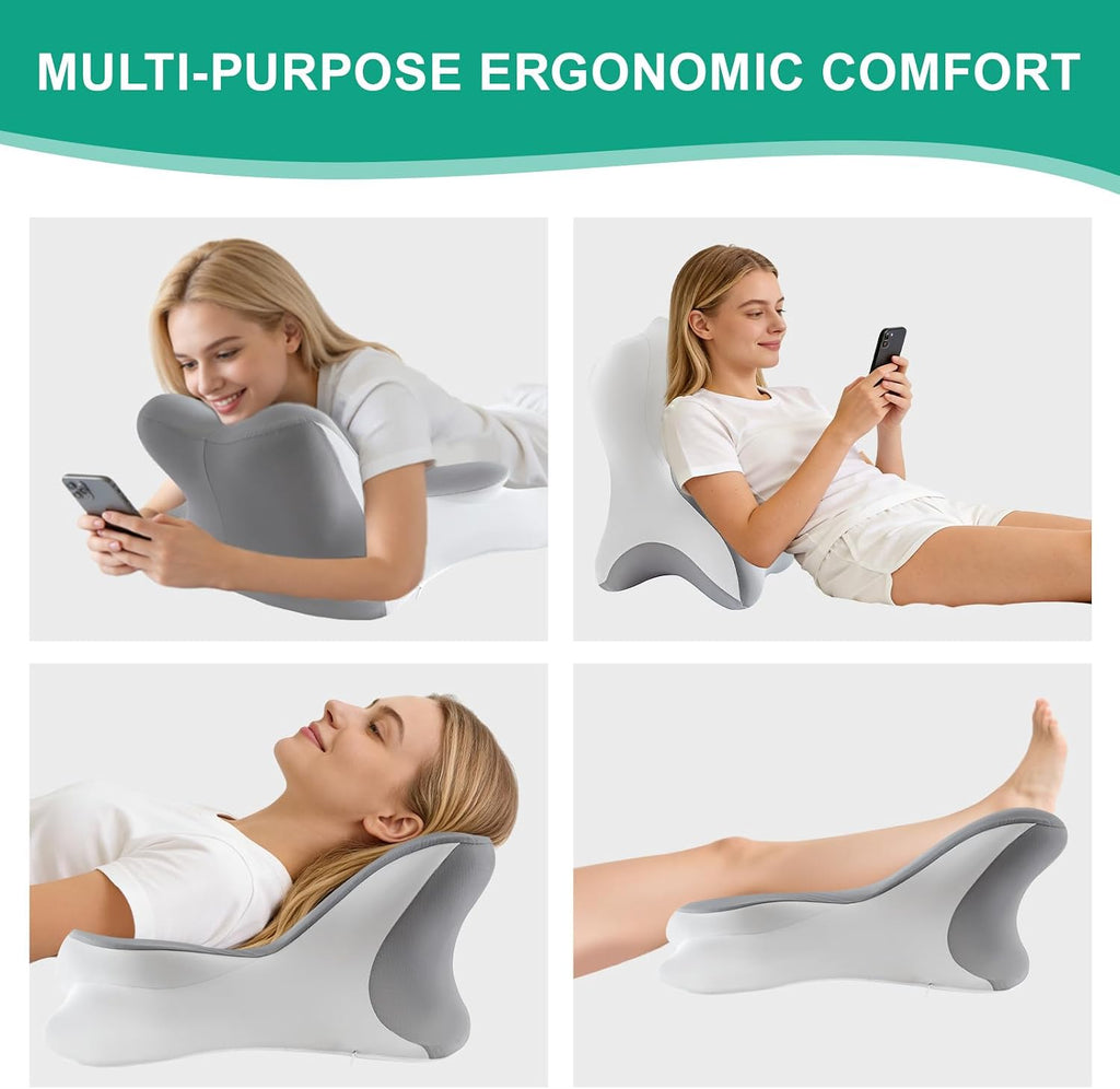 MOONYOOY Ergonomic Reading Pillow for Bed, Premium Memory Foam Wedge Pillow for Prone, Leaning & Back Support, Cooling Ice Silk Cover for…